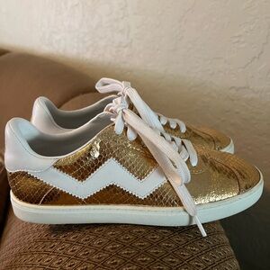 Stuart Weitzman Gold Leather Tennis Shoes Excellent Condition
